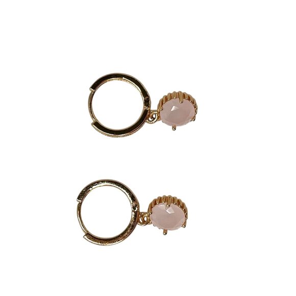 Gold-Tone Hoop/Drop Earrings Pink Stone – Elegant & Feminine Look Chic Unique - Picture 4 of 5